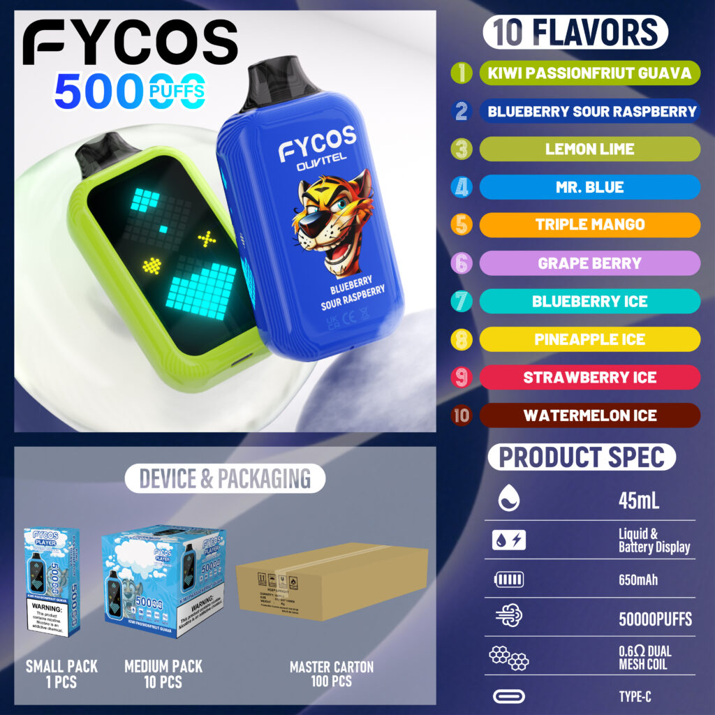 FYCOS Player 50K – 50,000 Puffs Disposable Vape with Dual Mesh Coil & LED Display
