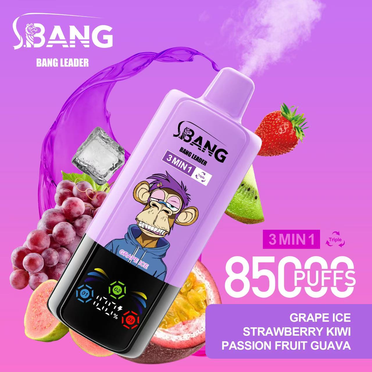 BANG Legend 85K 85000 Puffs BANG Legend 85K 85000 Puffs 3 in 1 Flavor Disposable Vape Rechargeable LED Display Mesh Coil Wholesale - Image 1