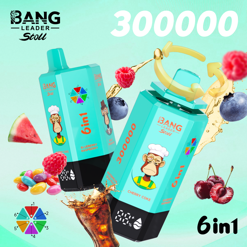 BANG LEADER 300K disposable vape BANG LEADER 300K 300000 Puffs 6 in 1 Flavor Disposable Vape Rechargeable LED Display Dual Mesh Coil Wholesale - Image 1