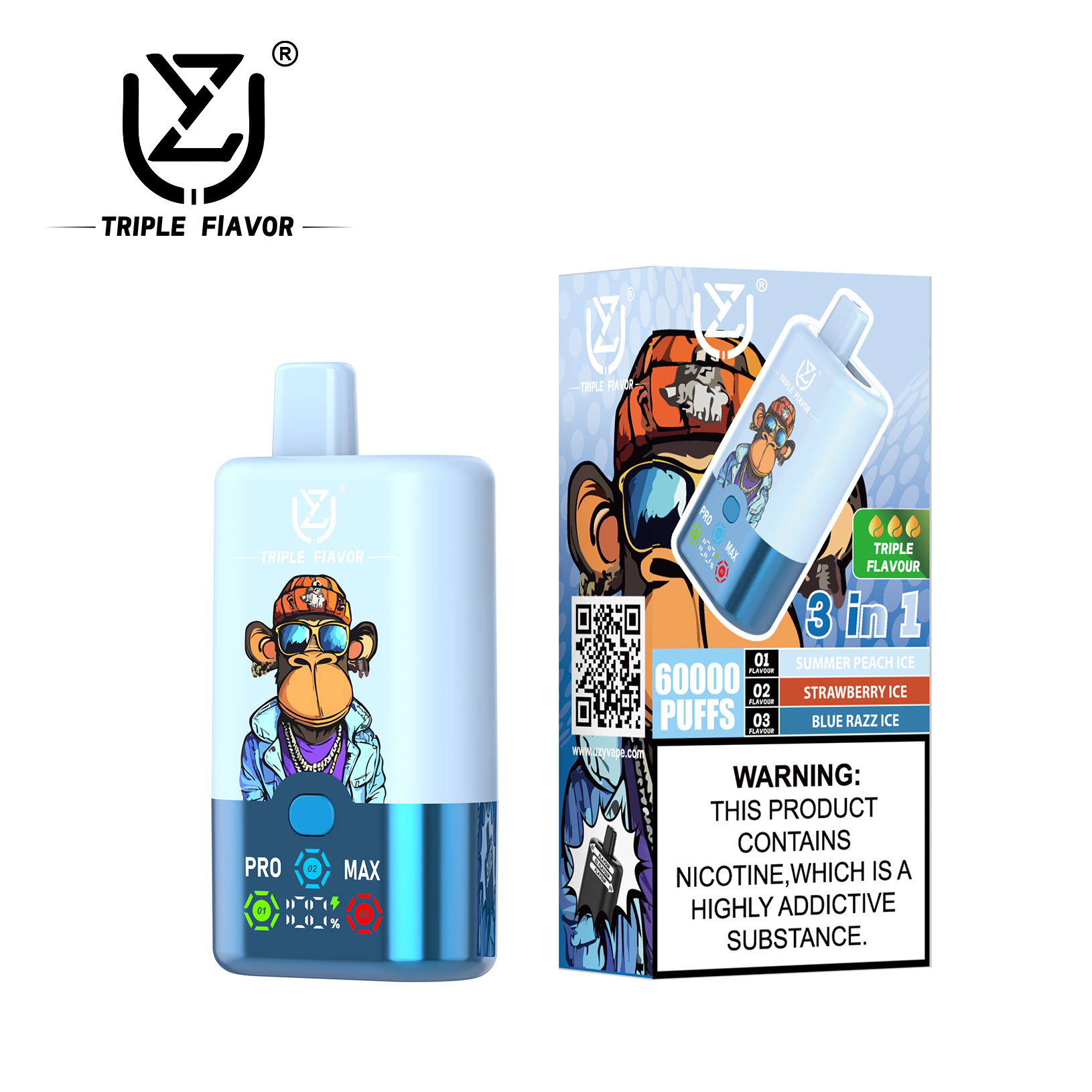 UZY Triple Flavor 60K UZY Triple Flavor 60K – 60,000 Puffs 3in1 Triple Flavor Display - Image 1